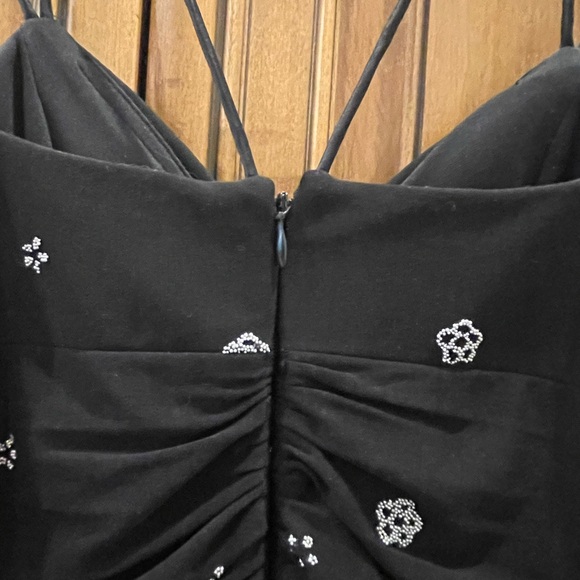 Cache BLACK beaded dress Stone Brooch Sweetheart Neckline Spaghetti Straps SZ 12 - Picture 12 of 14